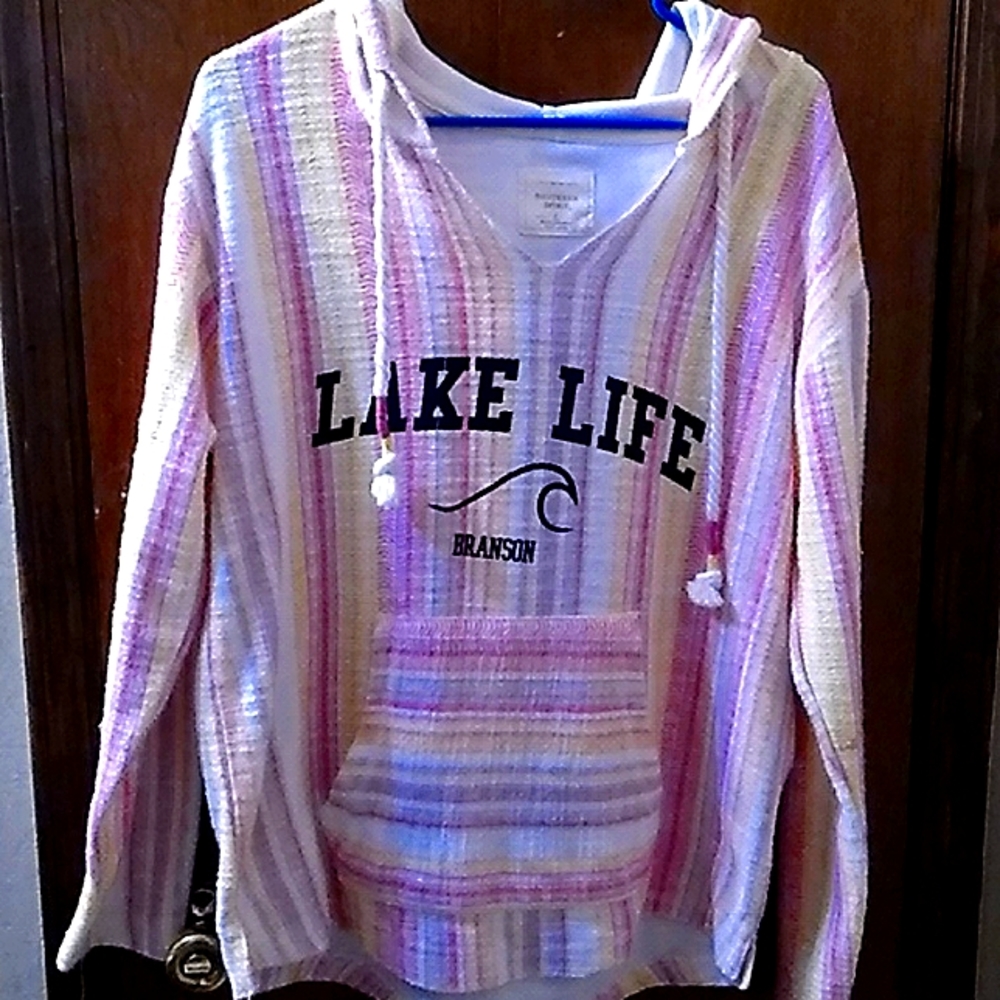 Southern Spirt, Large, Pastel colored strips and it says " Lake Life Branson"